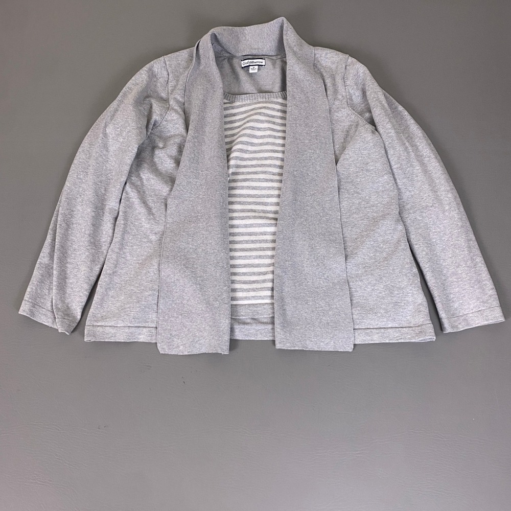 Croft & Barrow Cardigan Sweater Women's 1X Gray Open Front Layered Look Striped